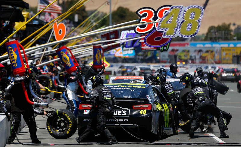 Cup Series pit road at Sonoma Raceway in June of 2018.
